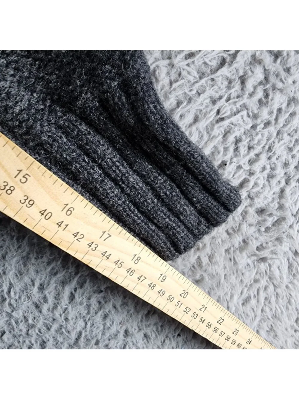 Rosanna Sweater Womens Large Petite Gray Lambs Wool Button Up Cardigan
